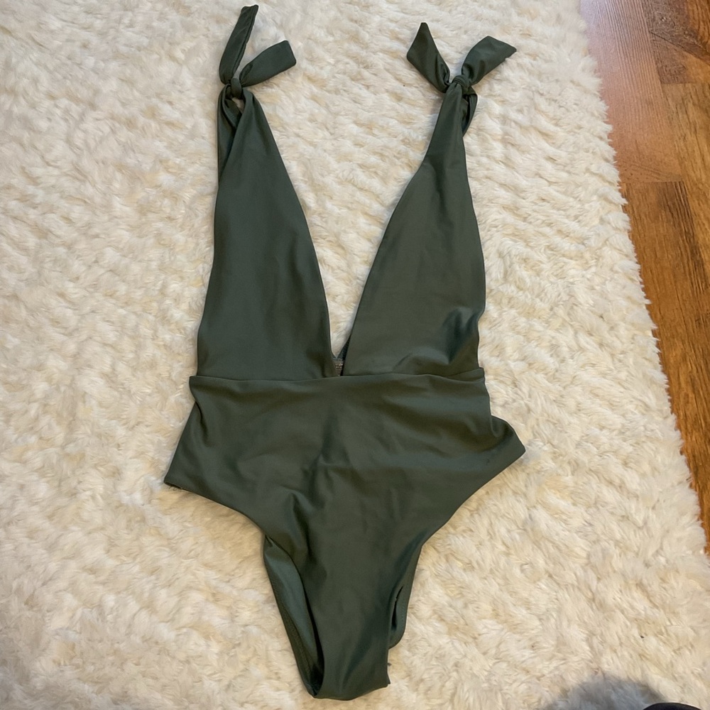 Aerie Green One Piece Swimsuit with Plunging Neckline